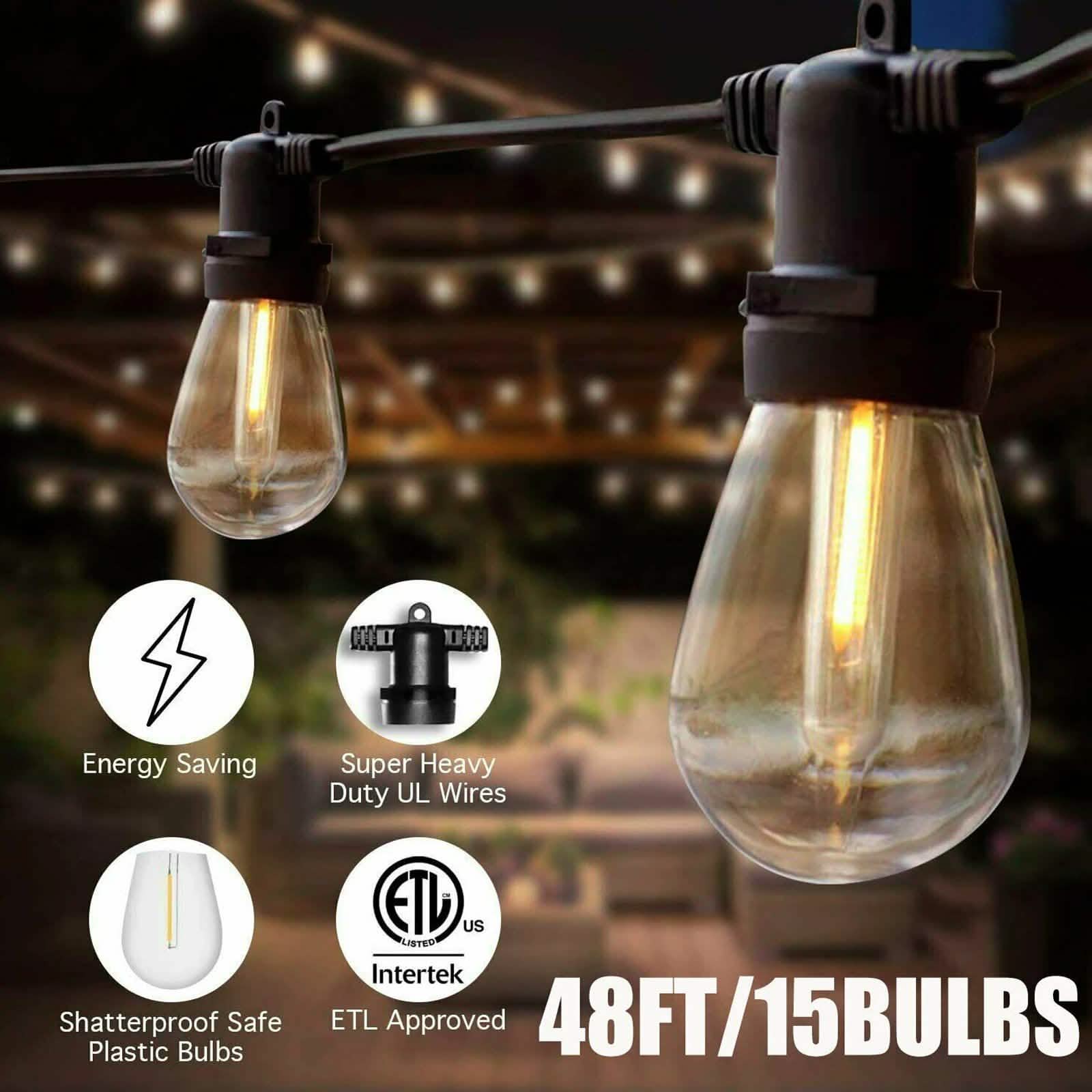 LED 15x S14 Bulbs Globe String Lights Commercial Grade Patio Outdoor Garden by DailySale