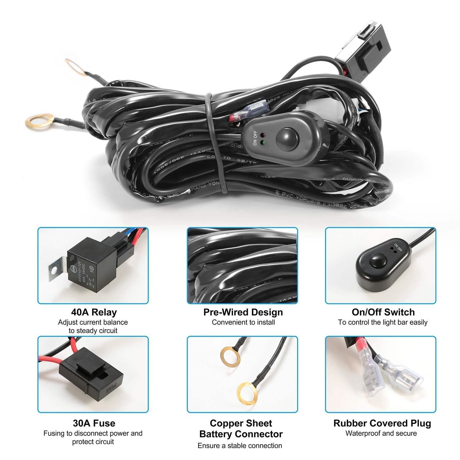 LED Light Bar Wiring Harness Kit Universal Fitment by DailySale