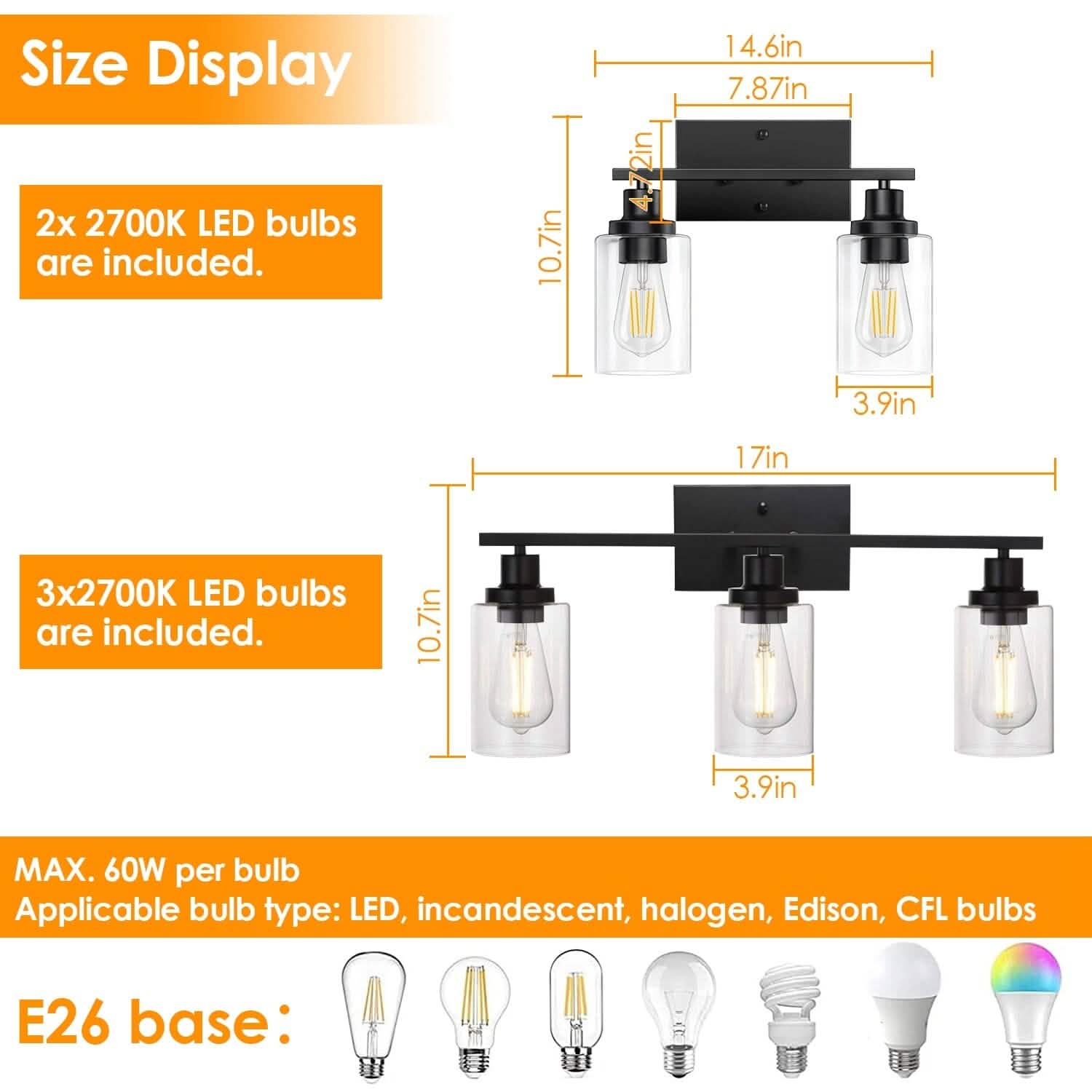 Light Wall Scone Lighting with Clear Glass by DailySale