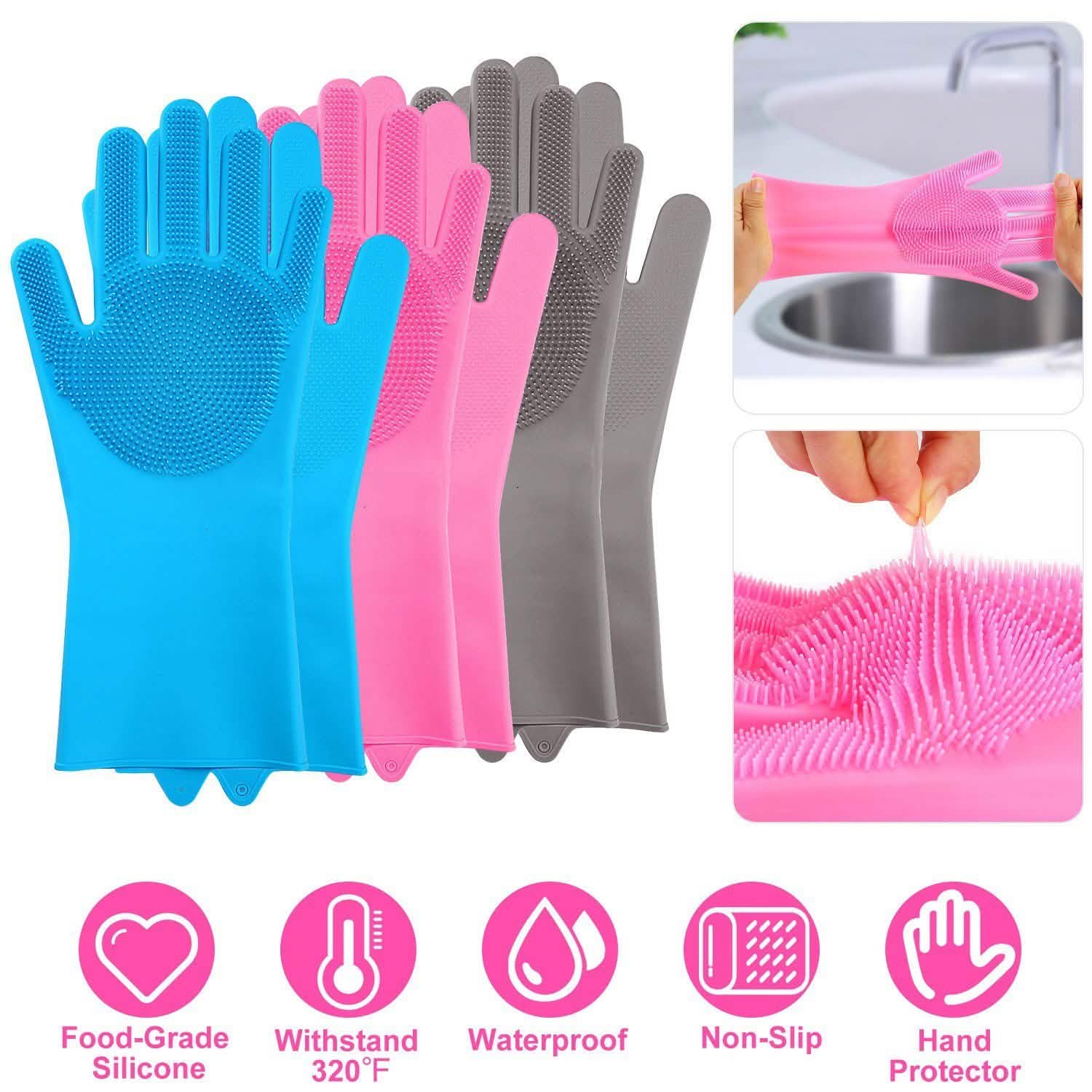 Magic Silicone Brush Dishwashing Gloves by DailySale