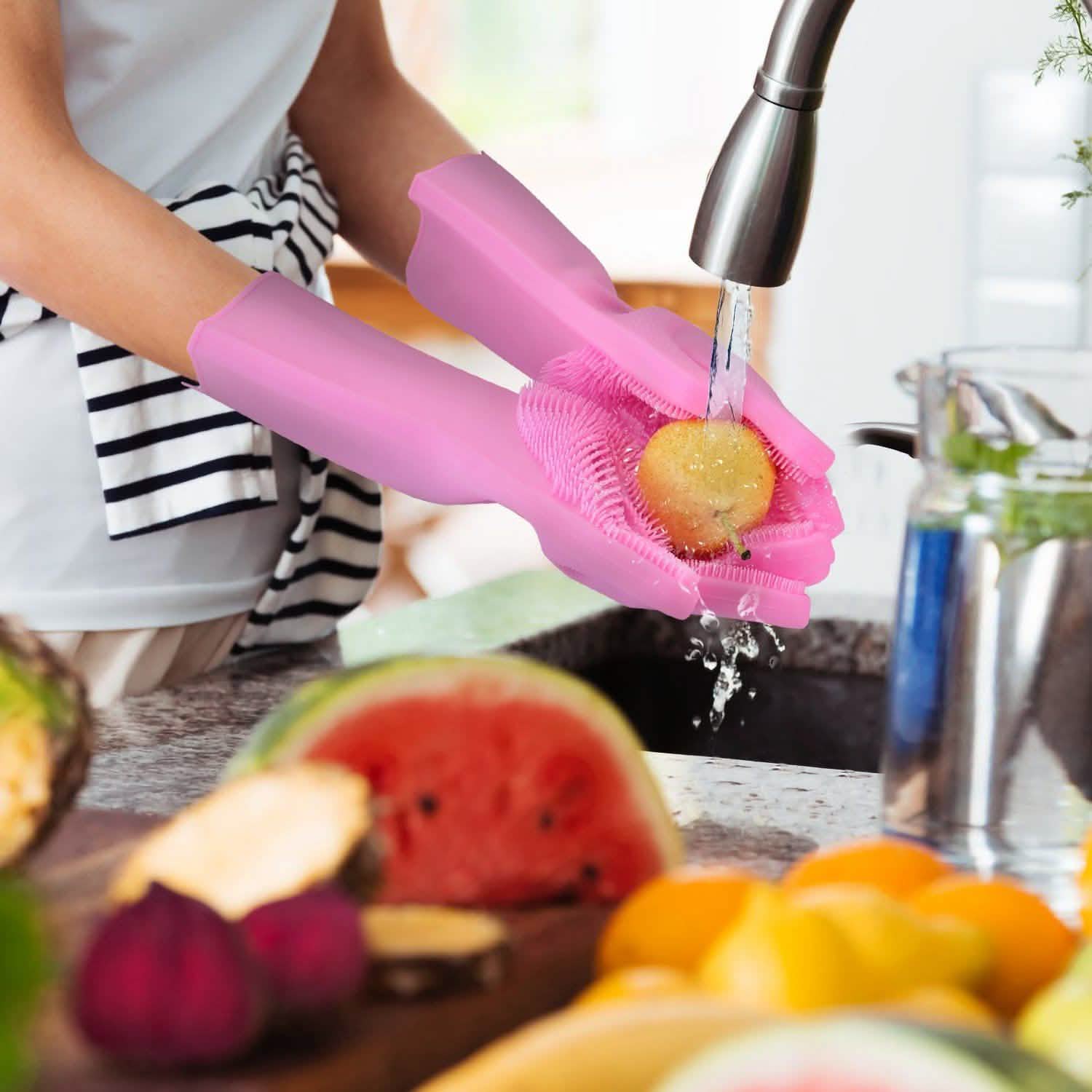 Magic Silicone Brush Dishwashing Gloves by DailySale