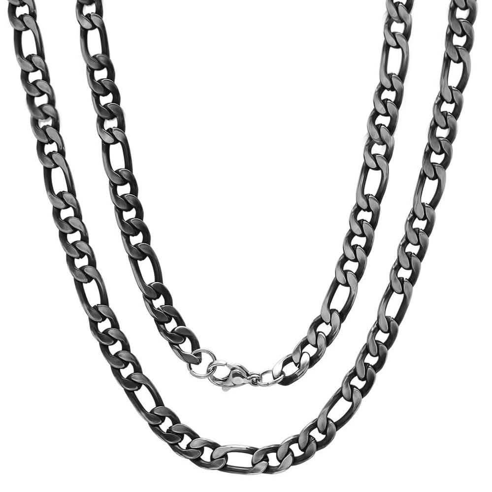 Men's Stainless Steel Diamond Cut Figaro Necklace by Steeltime