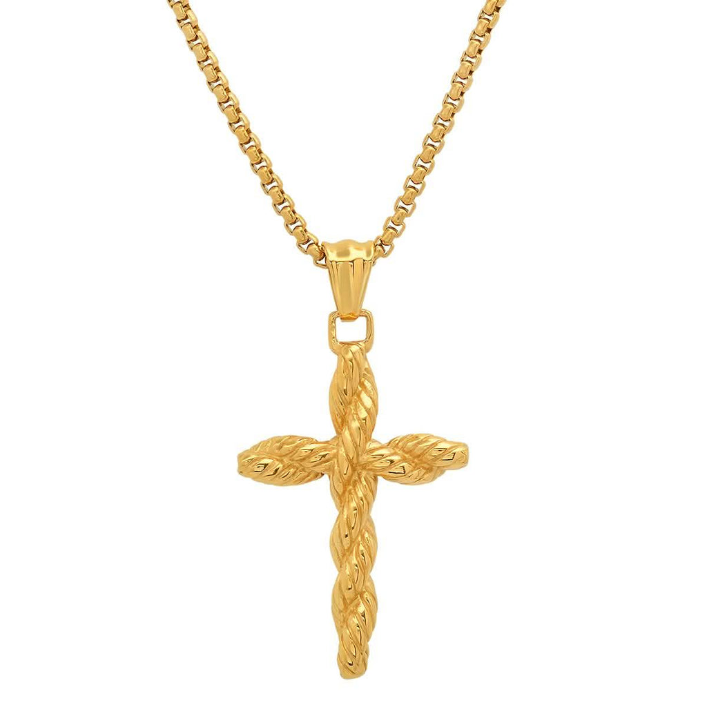 Men's Stainless Steel Twisted Rope Cross Pendant