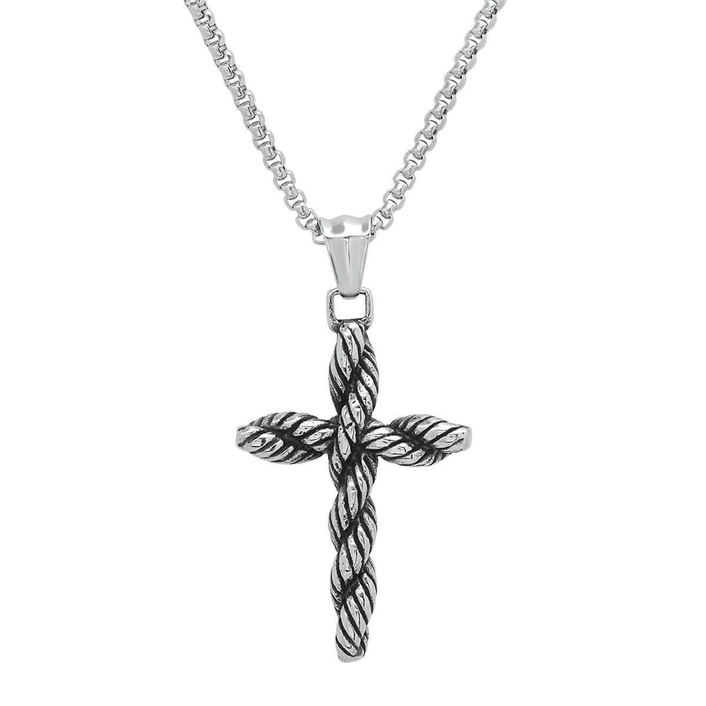 Men's Stainless Steel Twisted Rope Cross Pendant