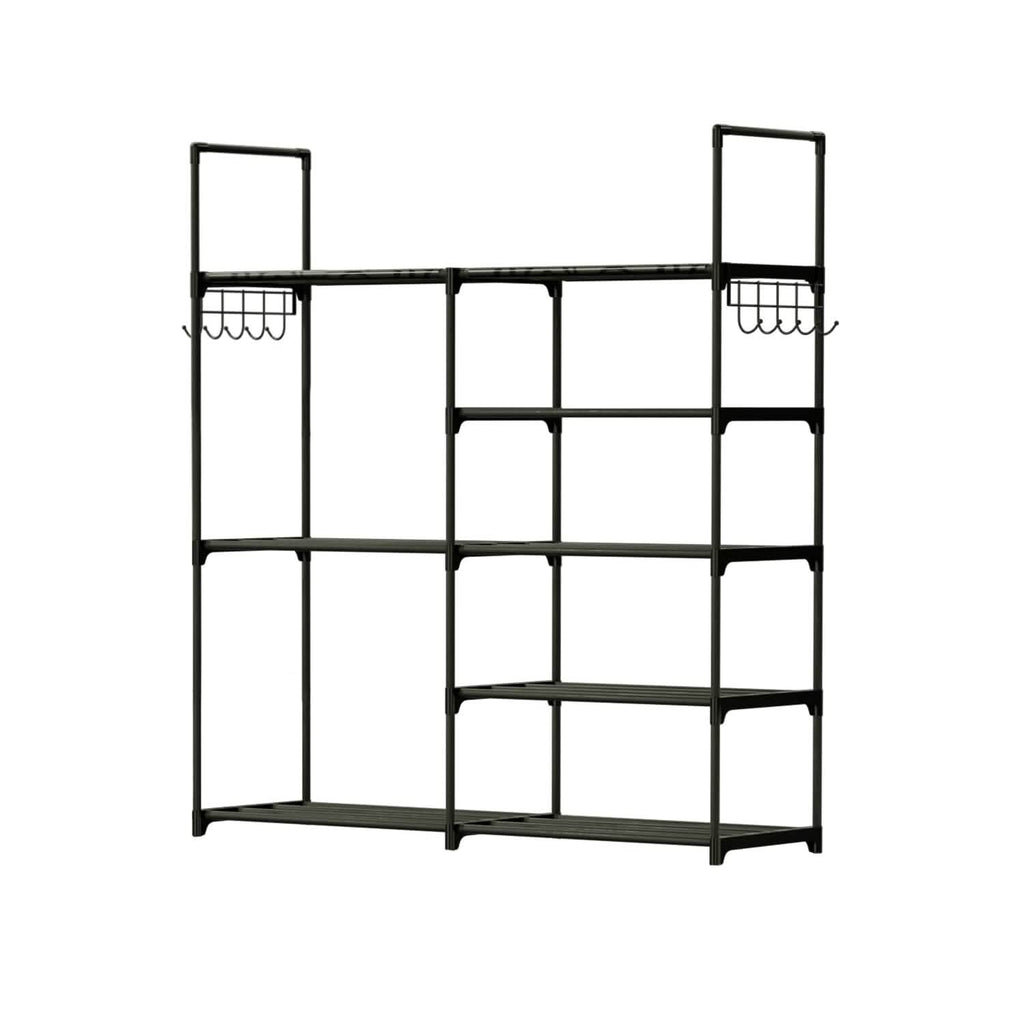 Metal Shoe Storage Shelf Free Standing Shoe Stand with 2 Row Hooks by DailySale
