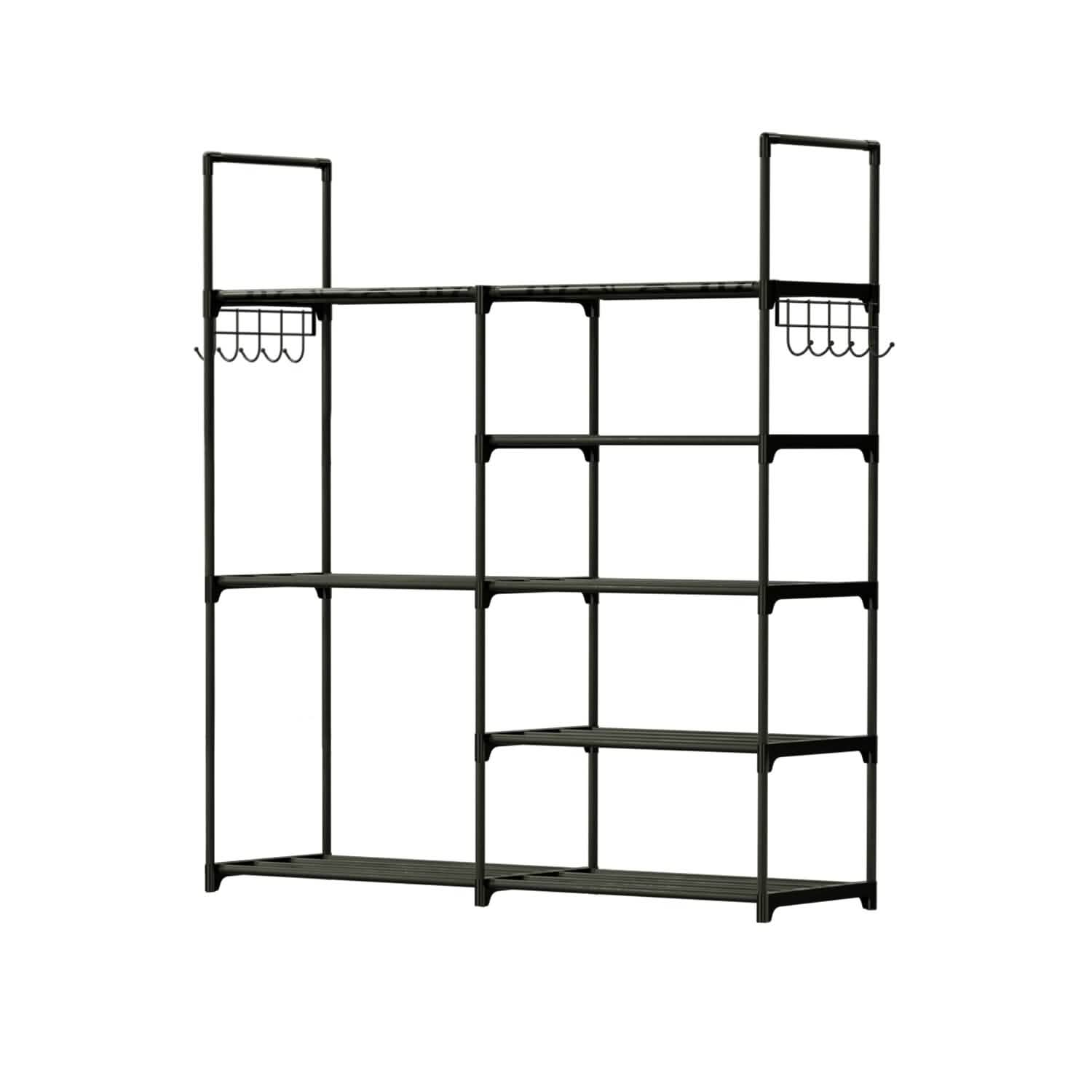 Metal Shoe Storage Shelf Free Standing Shoe Stand with 2 Row Hooks by DailySale