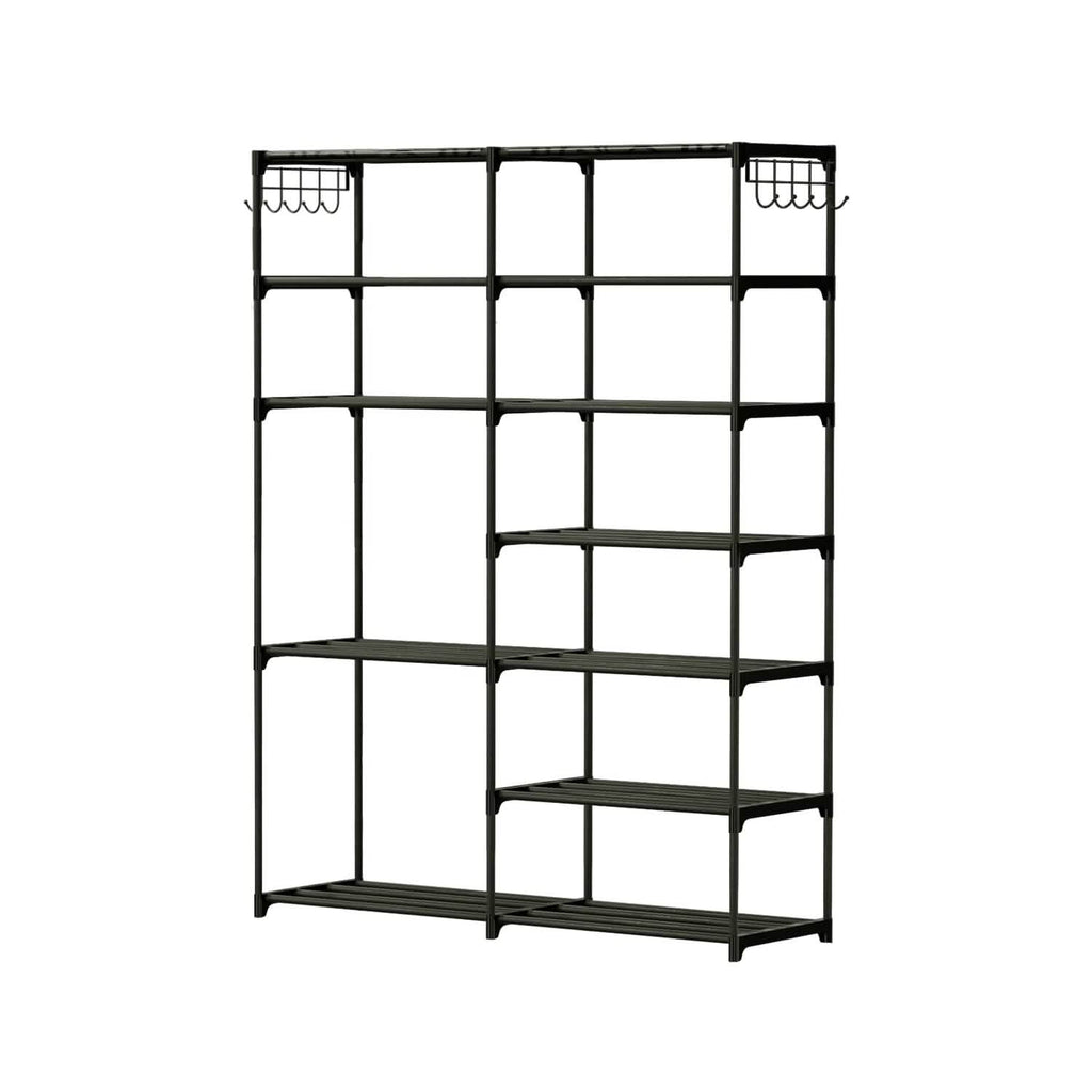 Metal Shoe Storage Shelf Free Standing Shoe Stand with 2 Row Hooks by DailySale