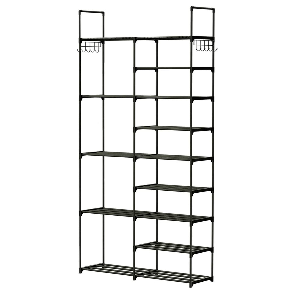 Metal Shoe Storage Shelf Free Standing Shoe Stand with 2 Row Hooks by DailySale