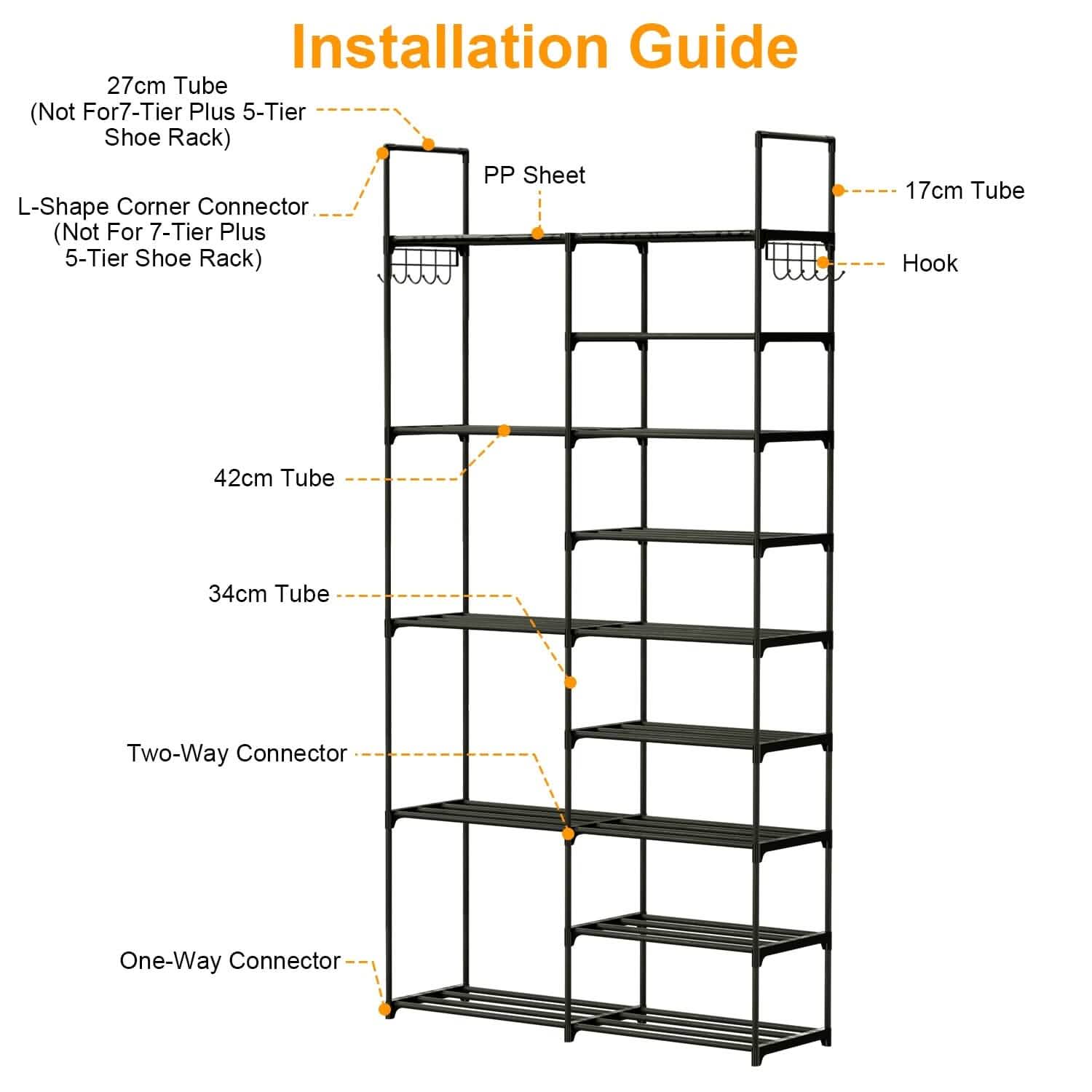 Metal Shoe Storage Shelf Free Standing Shoe Stand with 2 Row Hooks by DailySale