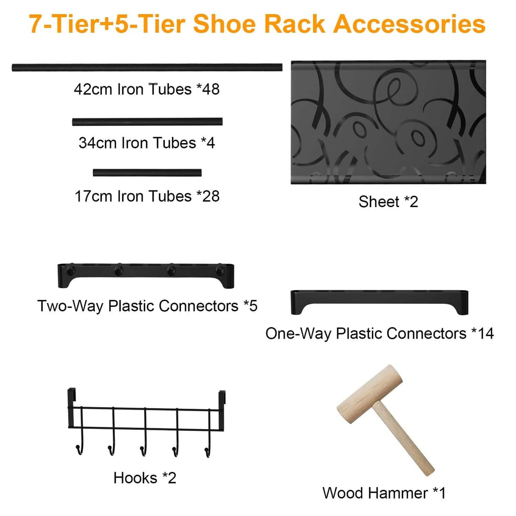 Metal Shoe Storage Shelf Free Standing Shoe Stand with 2 Row Hooks by DailySale