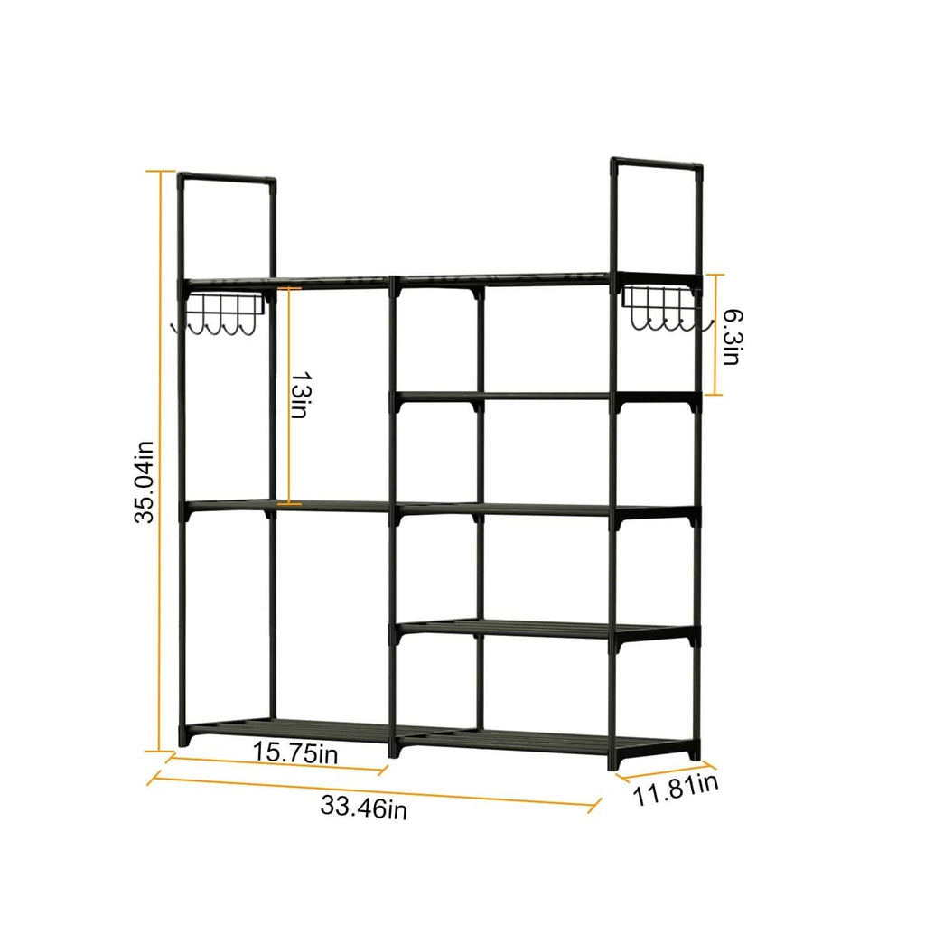 Metal Shoe Storage Shelf Free Standing Shoe Stand with 2 Row Hooks by DailySale
