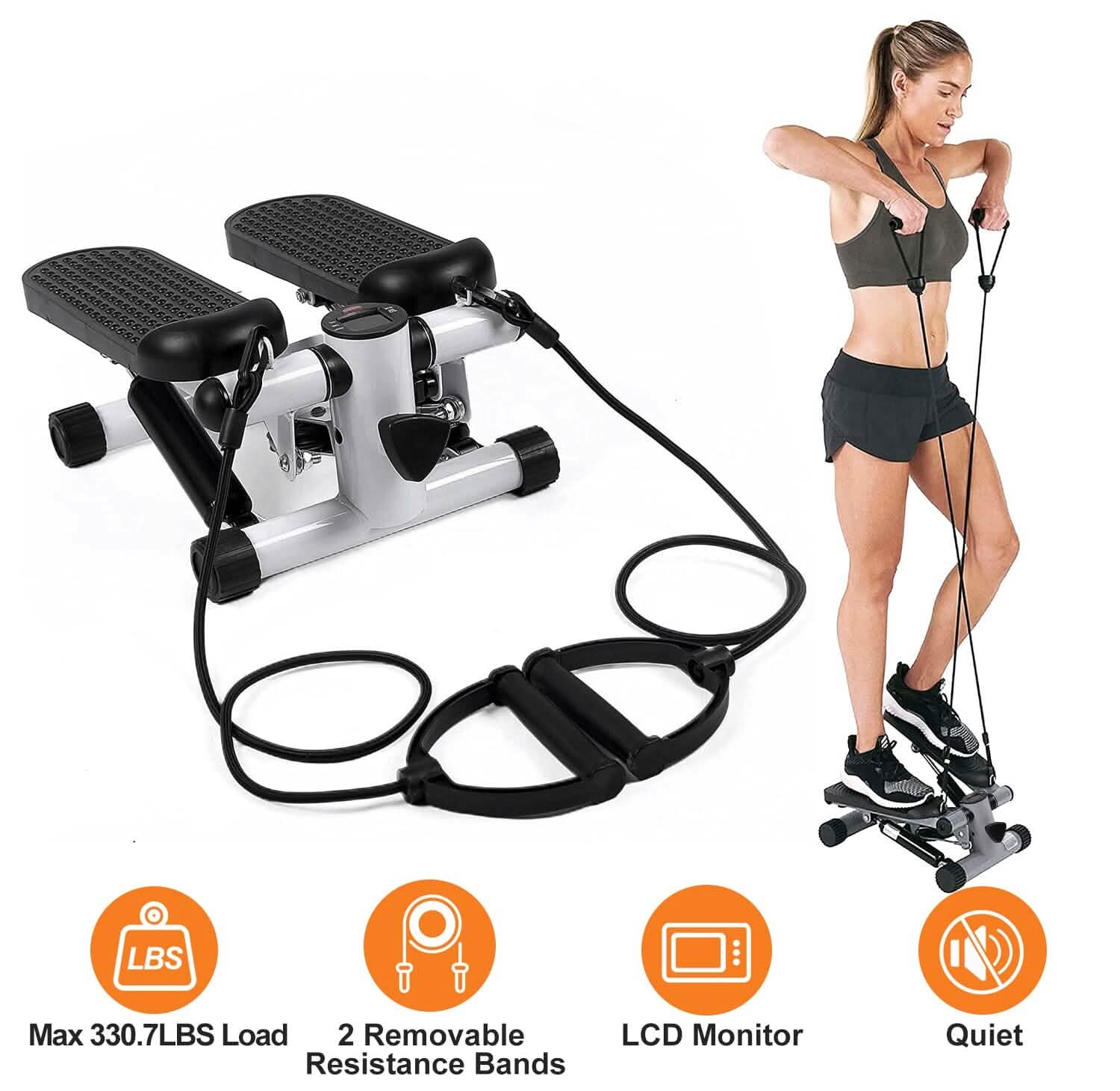 Mini Fitness Stepper with 2 Resistance Bands LCD Monitor by DailySale