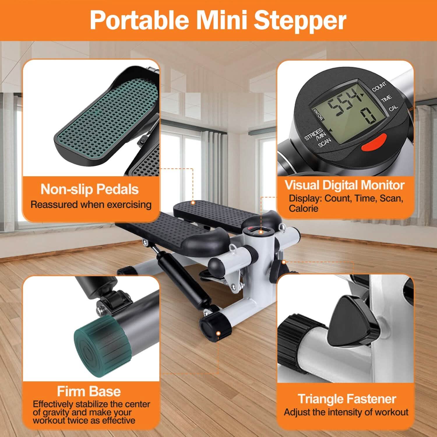 Mini Fitness Stepper with 2 Resistance Bands LCD Monitor by DailySale