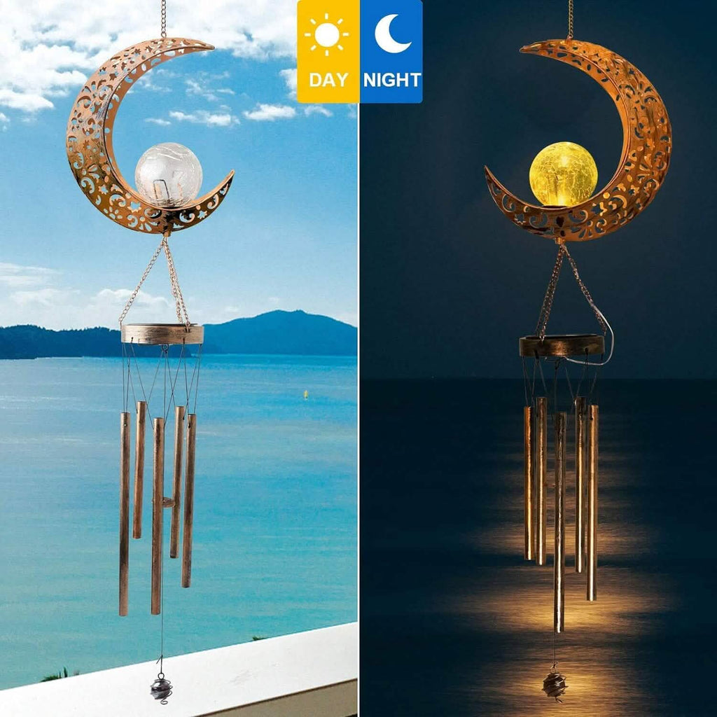 Moon Crackle Glass Ball Wind Chimes Solar Wind Chimes by DailySale