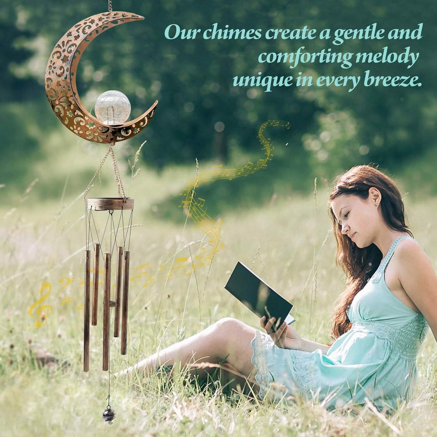 Moon Crackle Glass Ball Wind Chimes Solar Wind Chimes by DailySale
