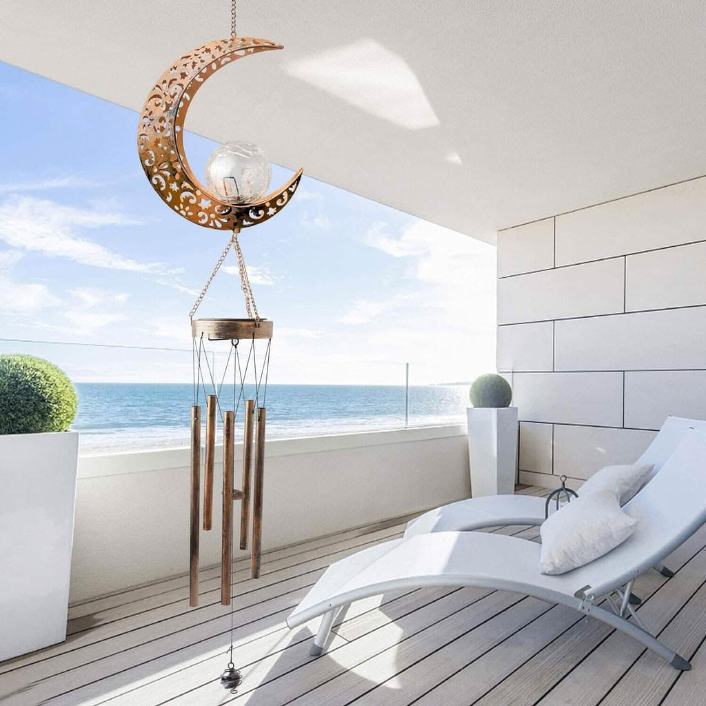 Moon Crackle Glass Ball Wind Chimes Solar Wind Chimes by DailySale