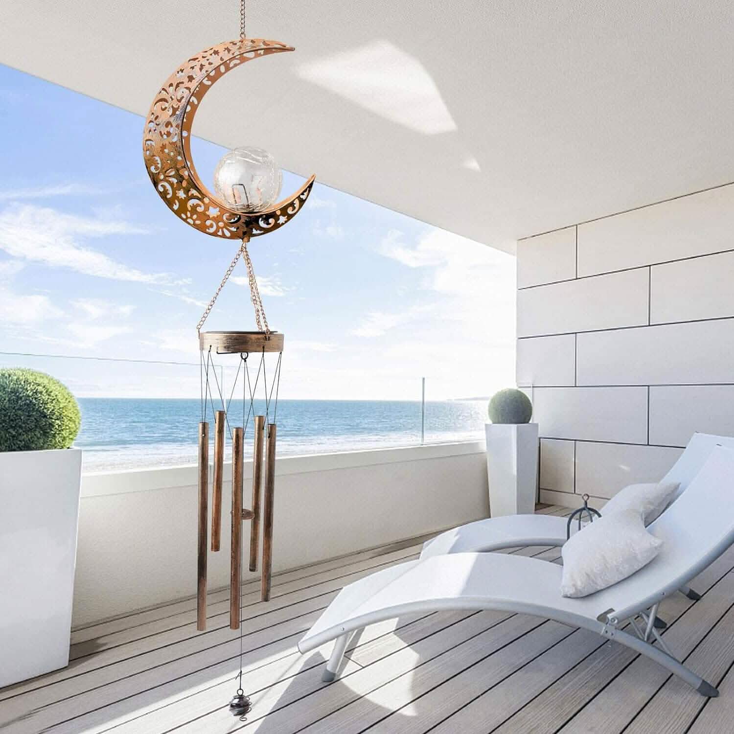 Moon Crackle Glass Ball Wind Chimes Solar Wind Chimes by DailySale