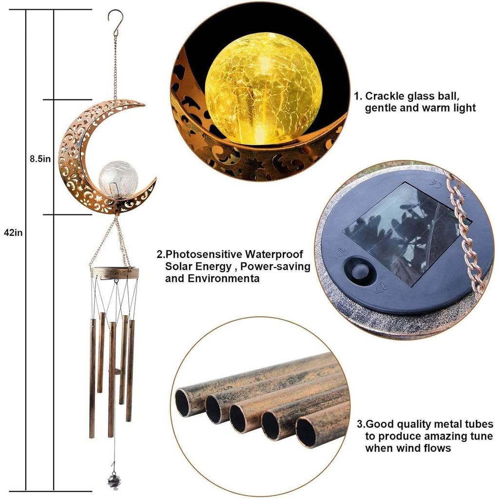 Moon Crackle Glass Ball Wind Chimes Solar Wind Chimes by DailySale