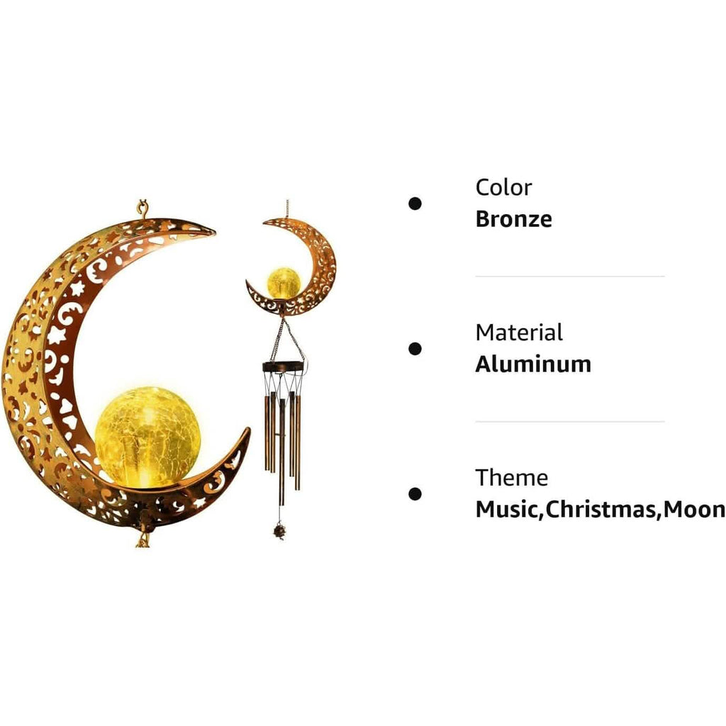 Moon Crackle Glass Ball Wind Chimes Solar Wind Chimes by DailySale