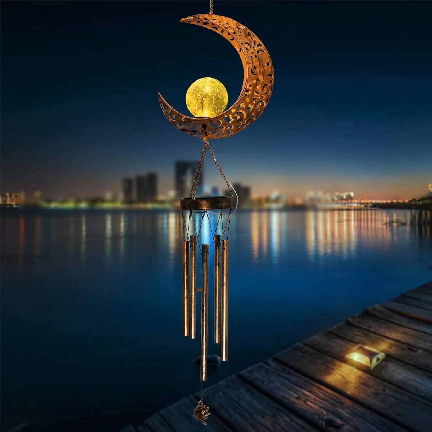 Moon Crackle Glass Ball Wind Chimes Solar Wind Chimes by DailySale