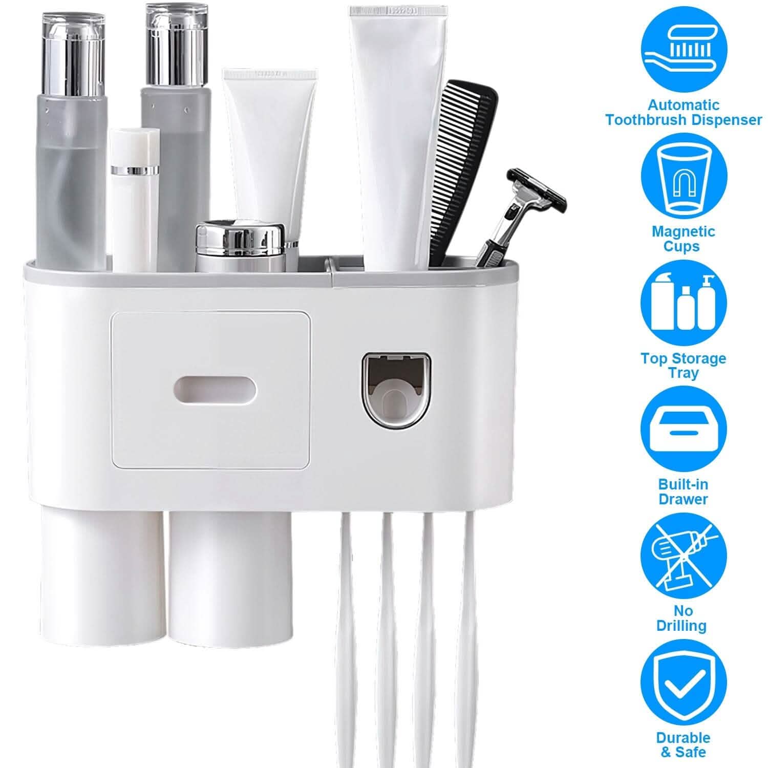 Multifunctional Wall Mount Toothbrush Holder Rack Organizer by DailySale