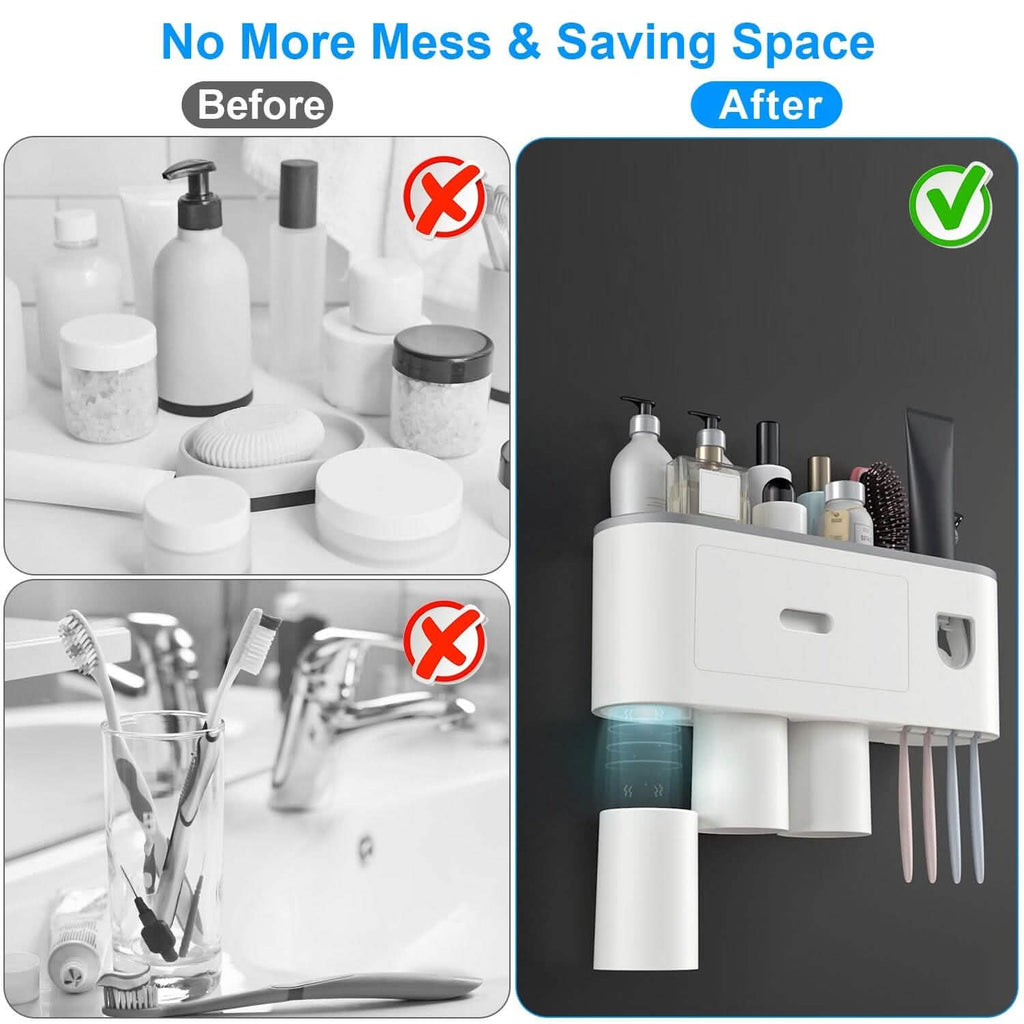 Multifunctional Wall Mount Toothbrush Holder Rack Organizer by DailySale