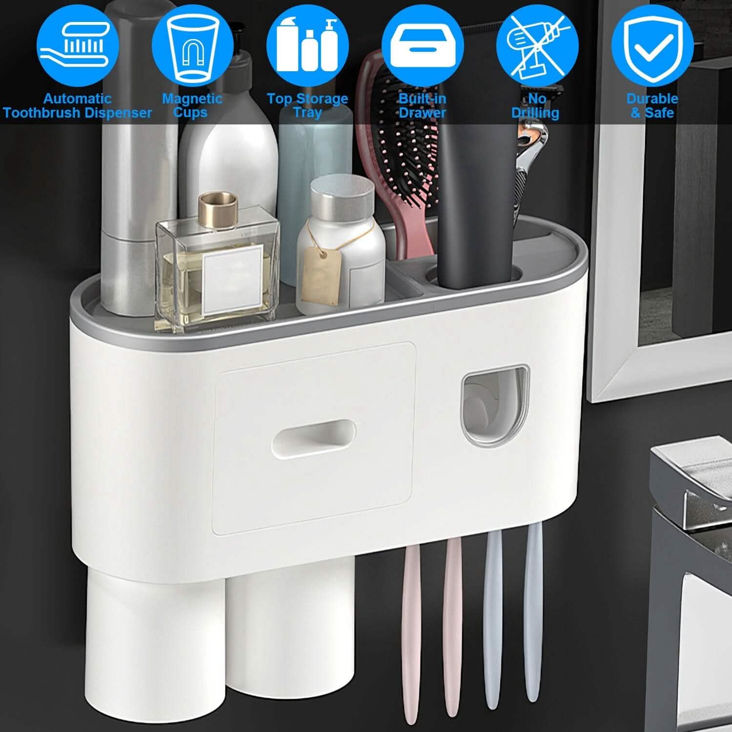 Multifunctional Wall Mount Toothbrush Holder Rack Organizer by DailySale