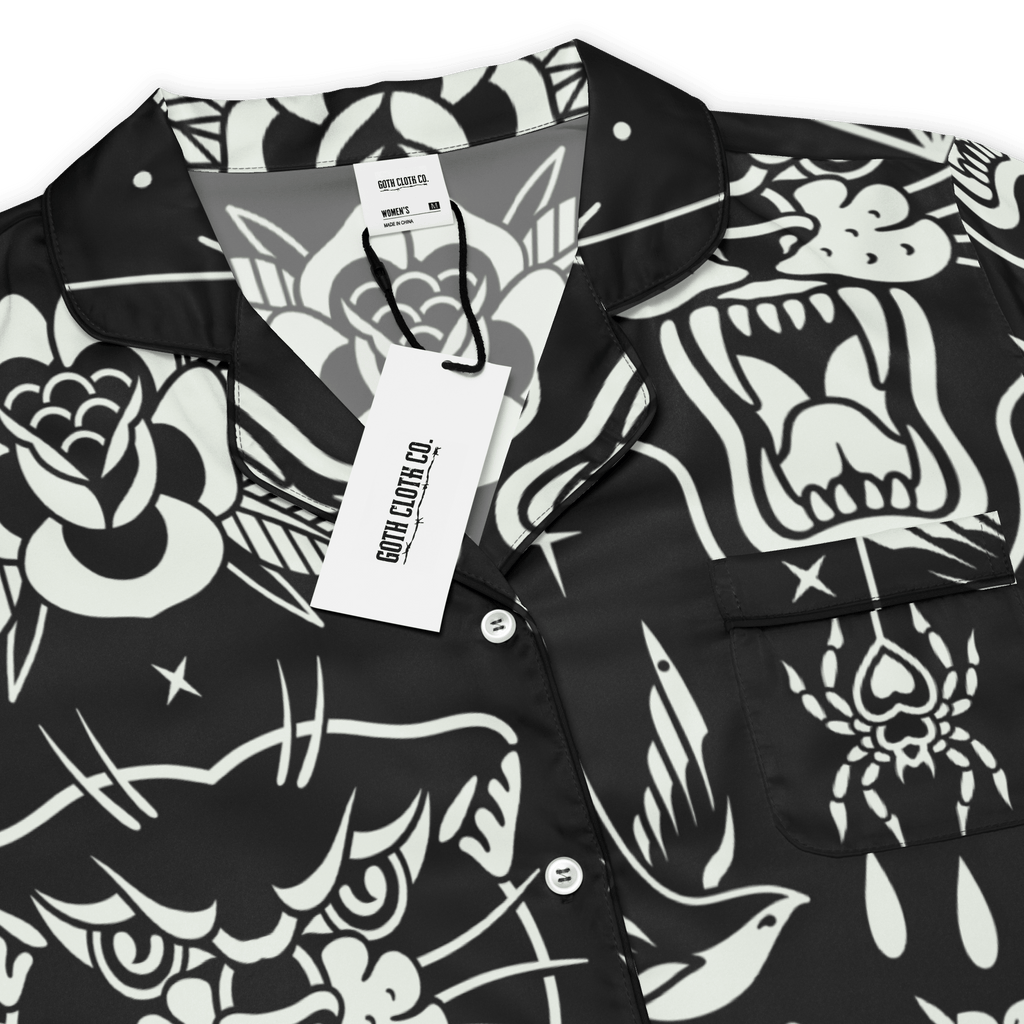 Old School Ink Silky Pajama Top by Goth Cloth Co.