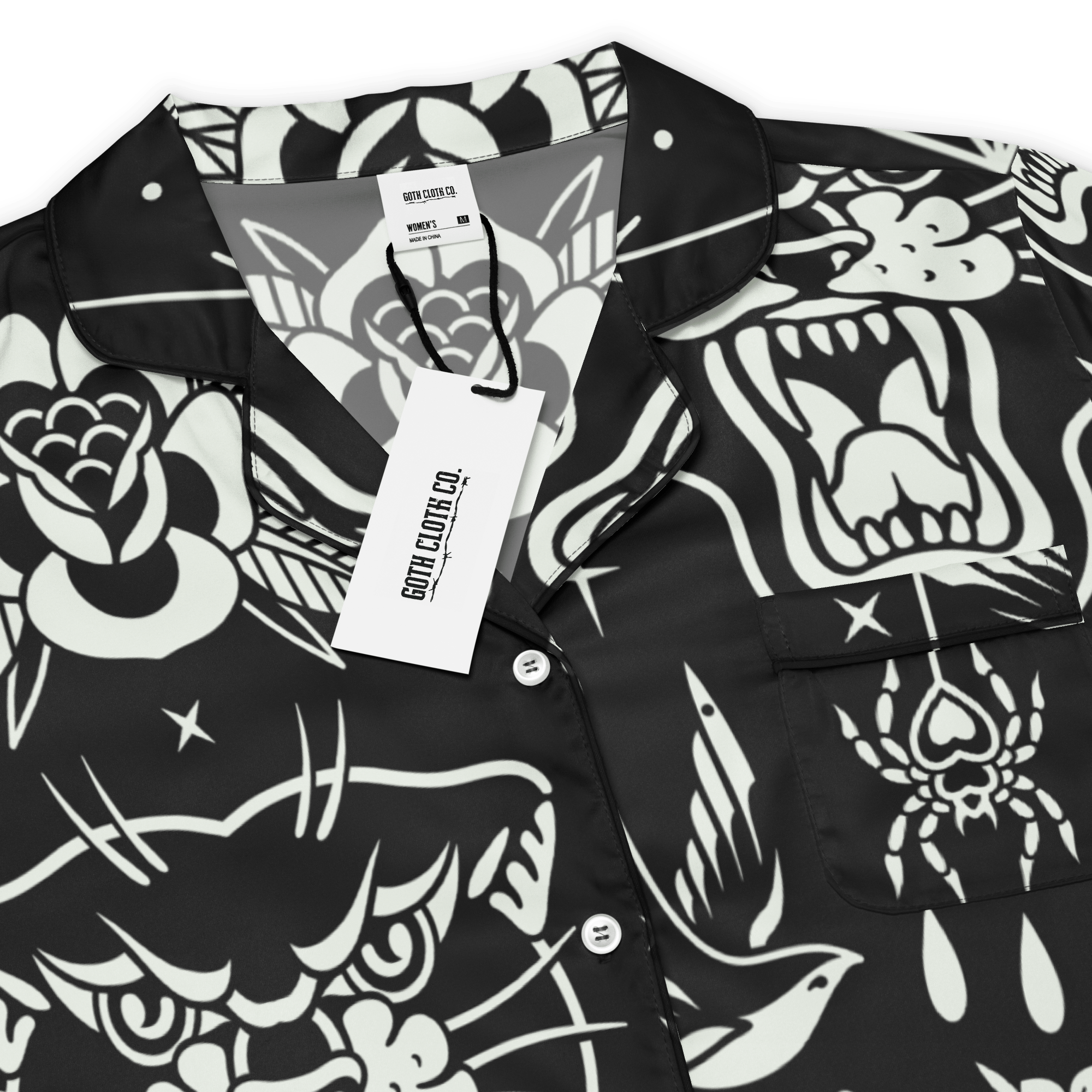 Old School Ink Silky Pajama Top by Goth Cloth Co.