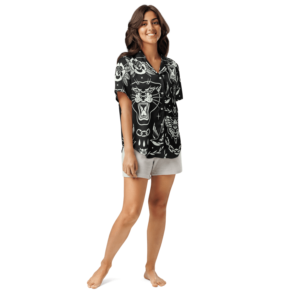 Old School Ink Silky Pajama Top by Goth Cloth Co.