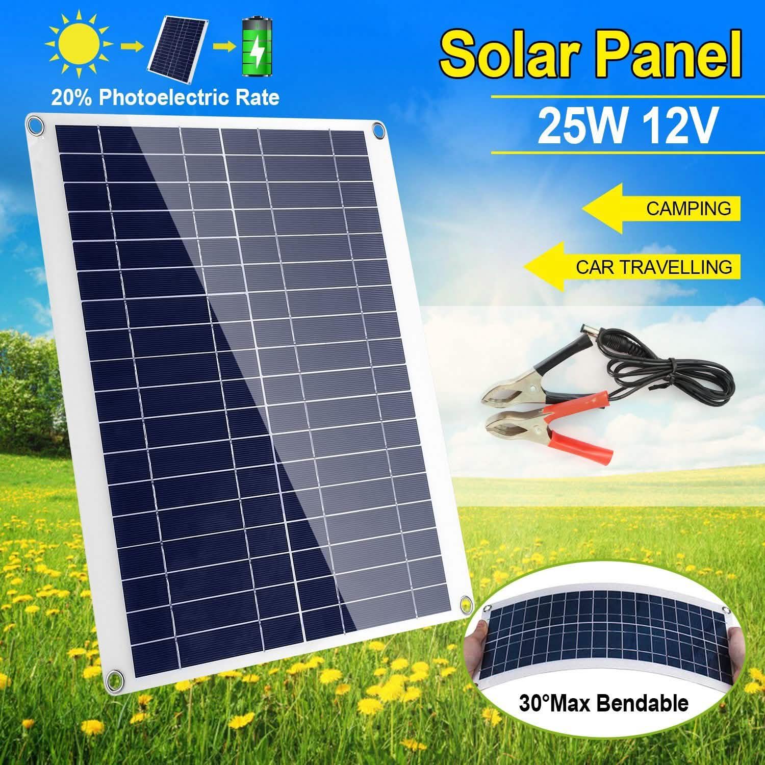 Outdoor Solar Panel 12V 25W Car Battery Charger by DailySale