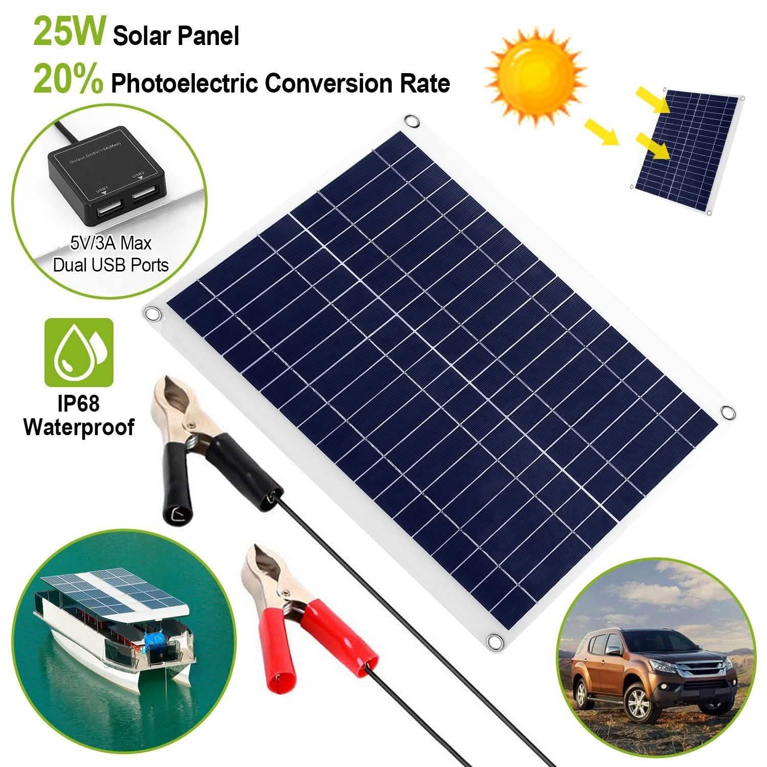 Outdoor Solar Panel 12V 25W Car Battery Charger by DailySale