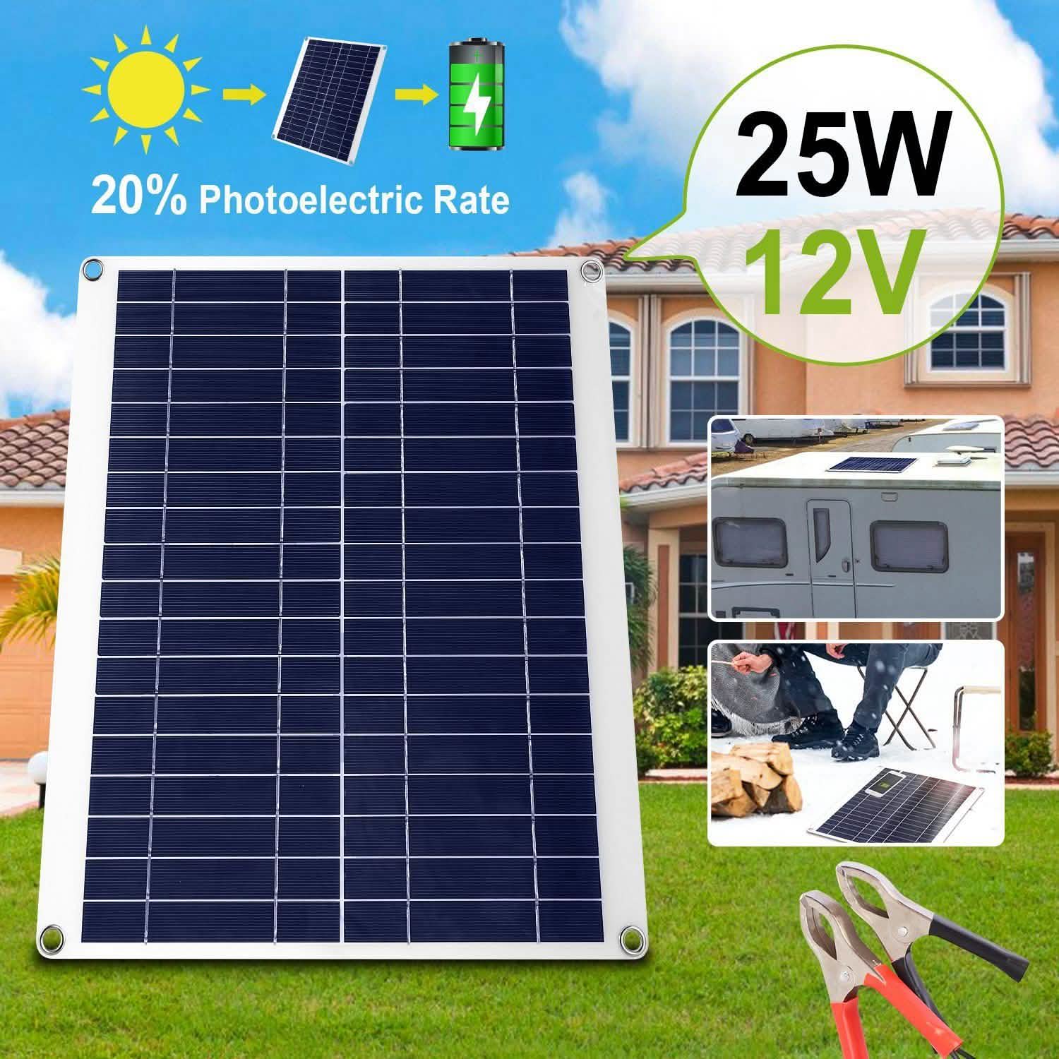 Outdoor Solar Panel 12V 25W Car Battery Charger by DailySale