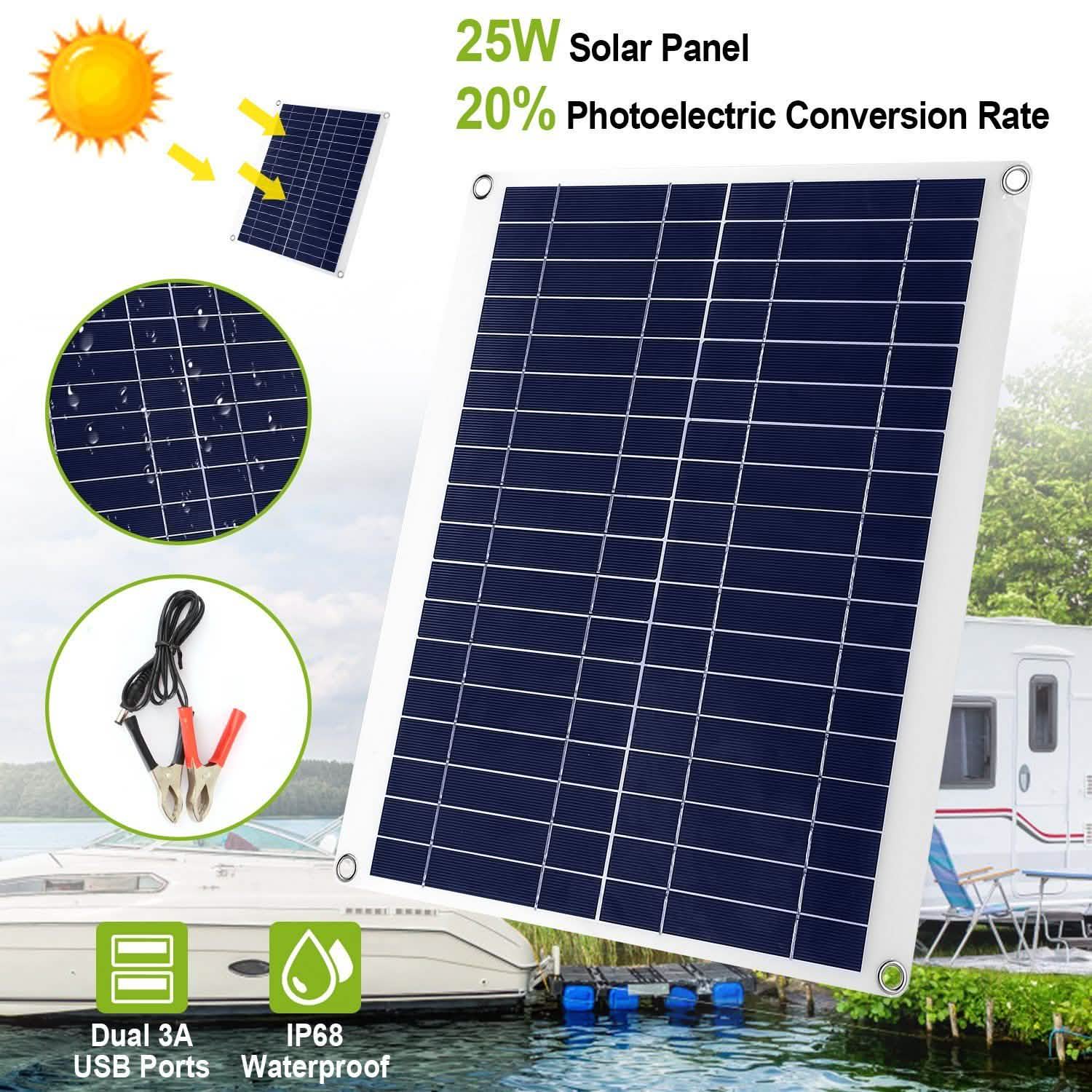 Outdoor Solar Panel 12V 25W Car Battery Charger by DailySale