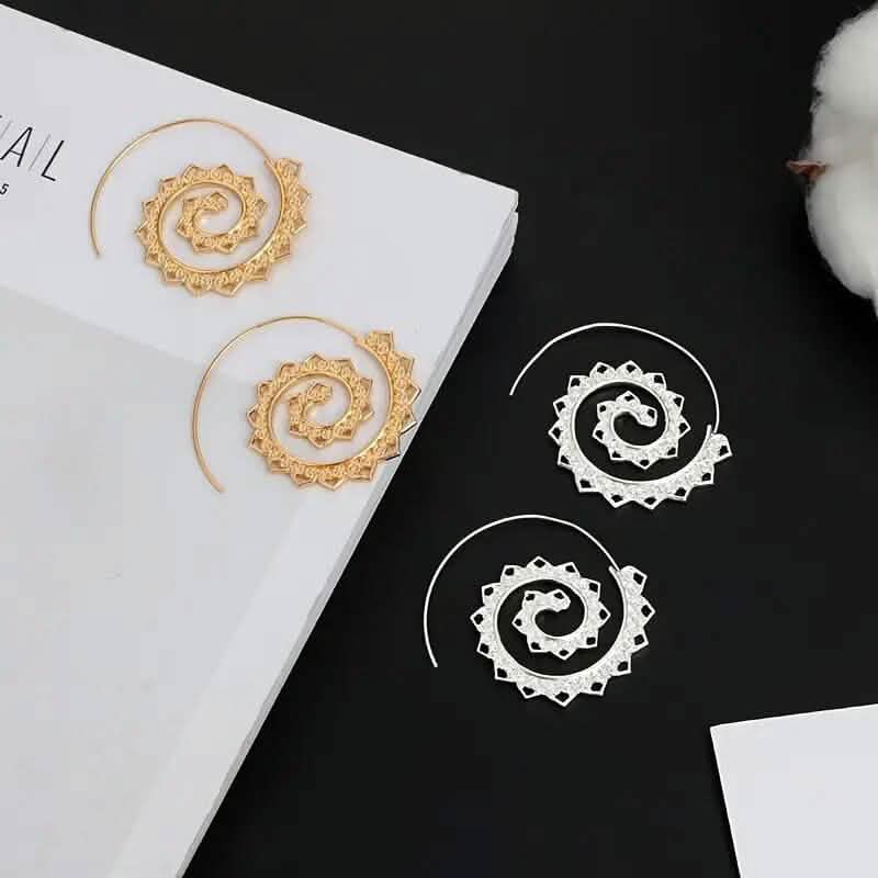 Oval Spiral Exaggerated Swirl Gear Heart Shape Earrings by DailySale