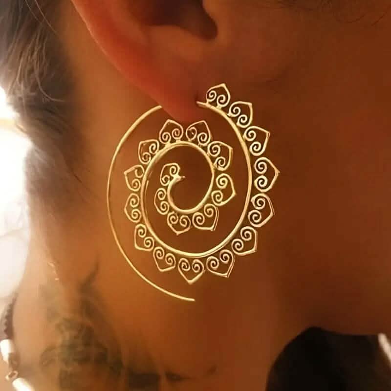 Oval Spiral Exaggerated Swirl Gear Heart Shape Earrings by DailySale