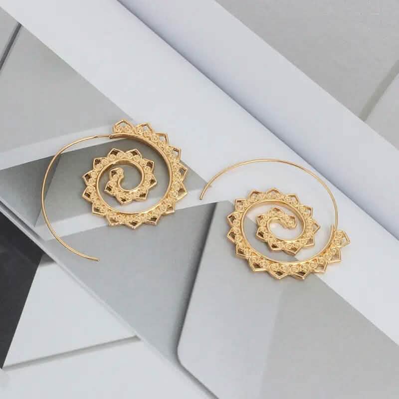 Oval Spiral Exaggerated Swirl Gear Heart Shape Earrings by DailySale