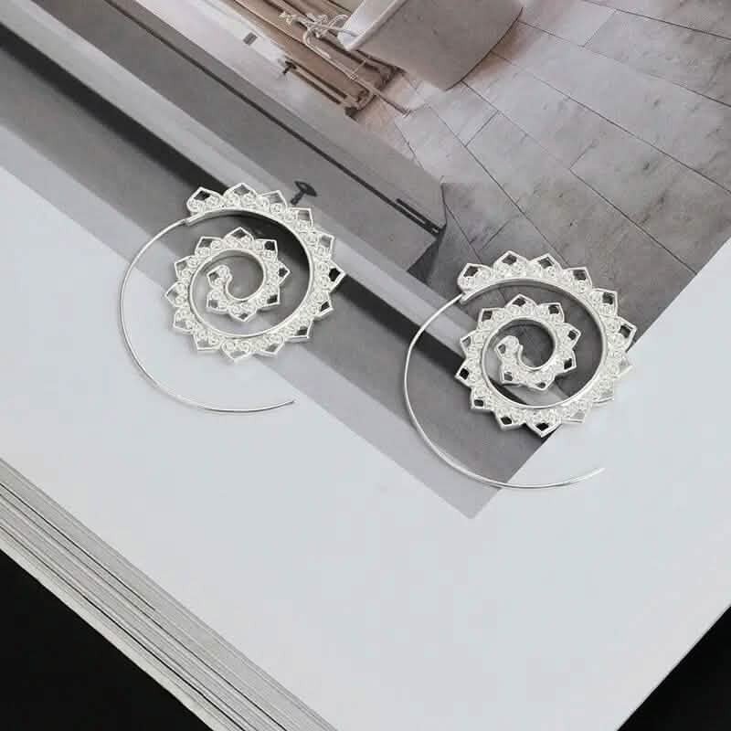 Oval Spiral Exaggerated Swirl Gear Heart Shape Earrings by DailySale