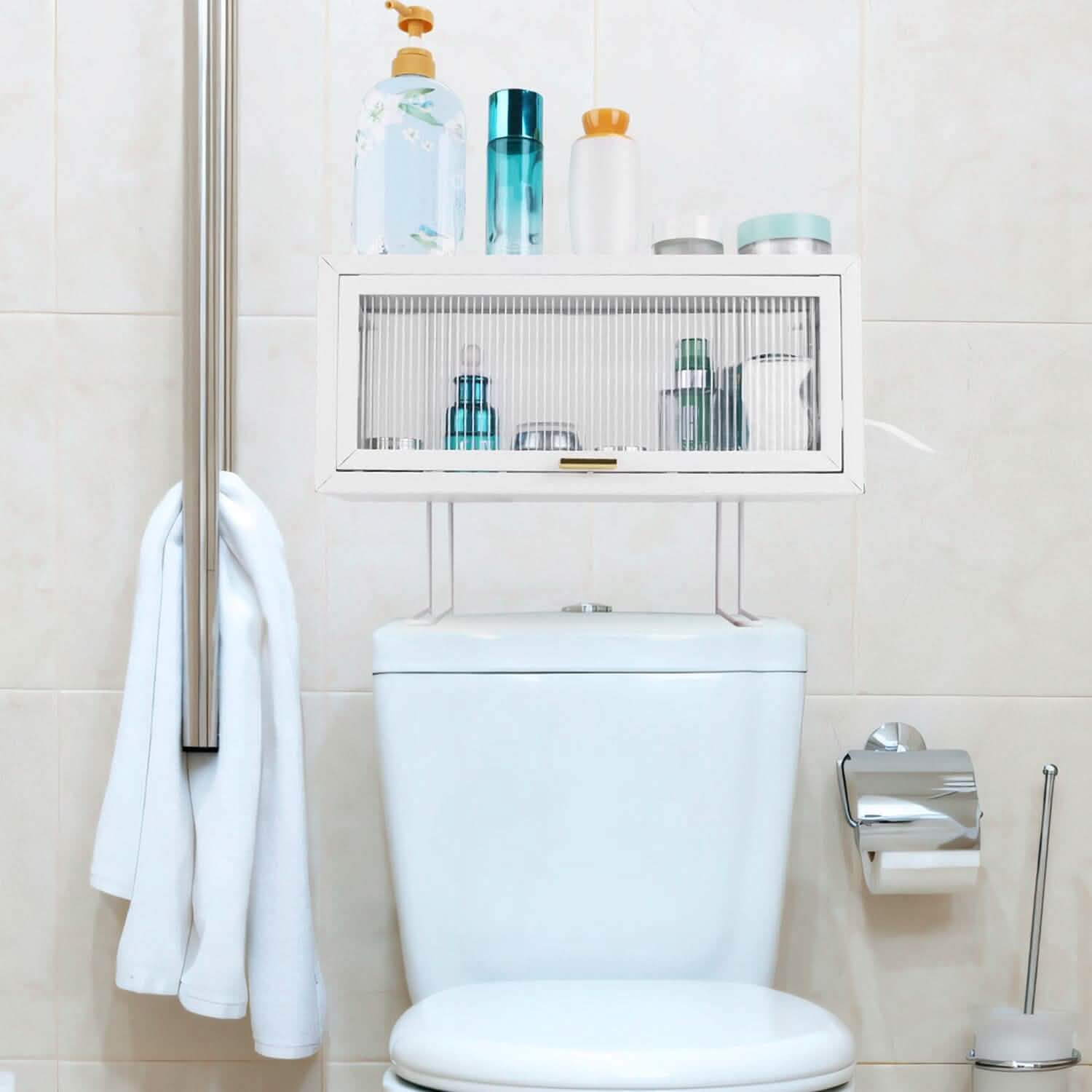 Over the Toilet Storage Cabinet with Dust-Proof Transparent Magnetic Door Side Opening by DailySale