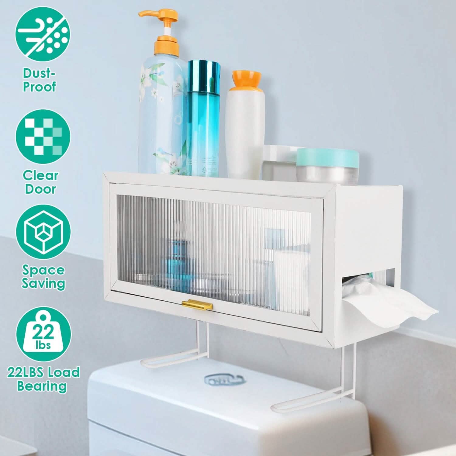Over the Toilet Storage Cabinet with Dust-Proof Transparent Magnetic Door Side Opening by DailySale