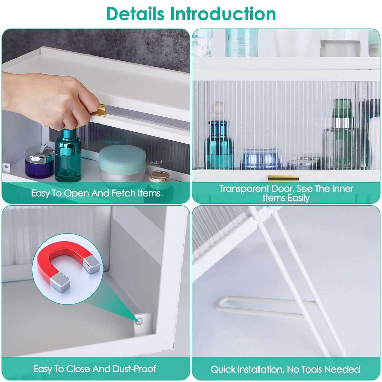 Over the Toilet Storage Cabinet with Dust-Proof Transparent Magnetic Door Side Opening by DailySale