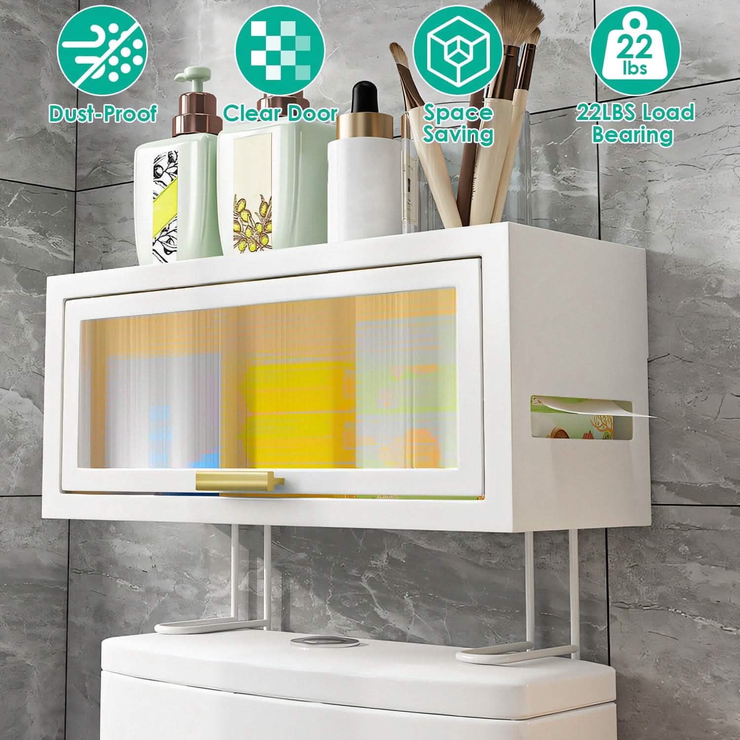 Over the Toilet Storage Cabinet with Dust-Proof Transparent Magnetic Door Side Opening by DailySale