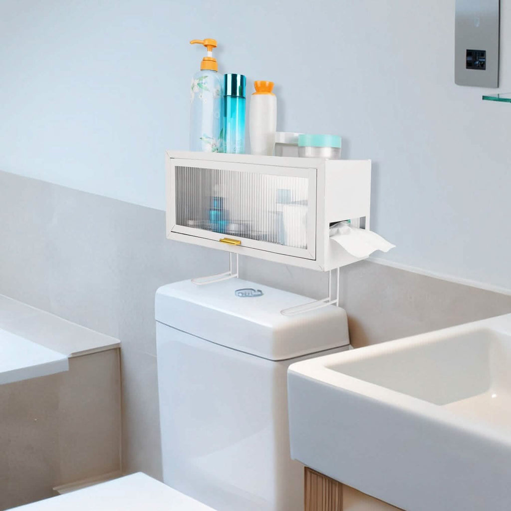 Over the Toilet Storage Cabinet with Dust-Proof Transparent Magnetic Door Side Opening by DailySale