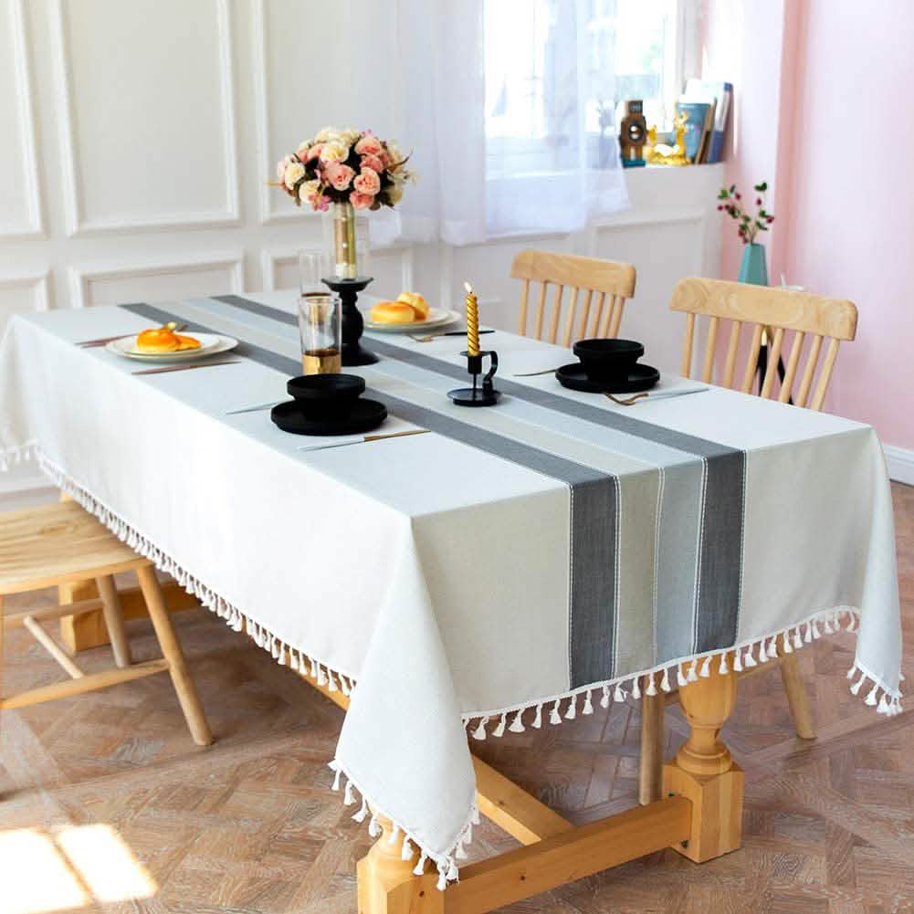Patchwork Fringed Linen Tablecloth by DailySale