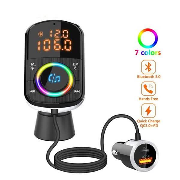 PD18W and QC3.0 Bluetooth 5.0 Car Radio Adapter Dual Fast Charging Port Wireless FM Audio Hands Free Car Kit Receiver by DailySale