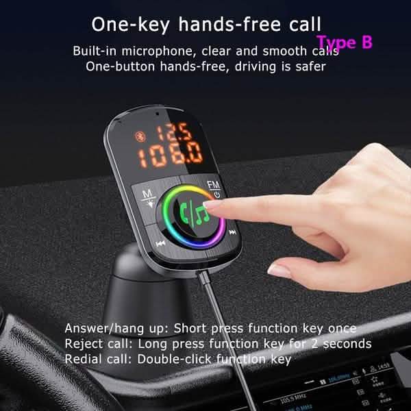PD18W and QC3.0 Bluetooth 5.0 Car Radio Adapter Dual Fast Charging Port Wireless FM Audio Hands Free Car Kit Receiver by DailySale