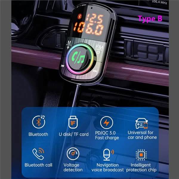 PD18W and QC3.0 Bluetooth 5.0 Car Radio Adapter Dual Fast Charging Port Wireless FM Audio Hands Free Car Kit Receiver by DailySale