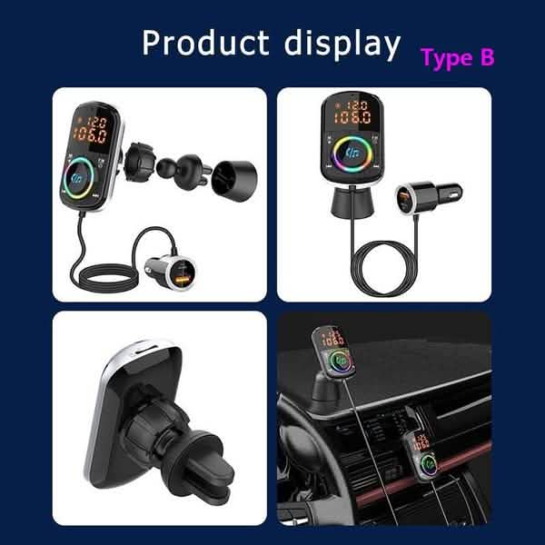 PD18W and QC3.0 Bluetooth 5.0 Car Radio Adapter Dual Fast Charging Port Wireless FM Audio Hands Free Car Kit Receiver by DailySale