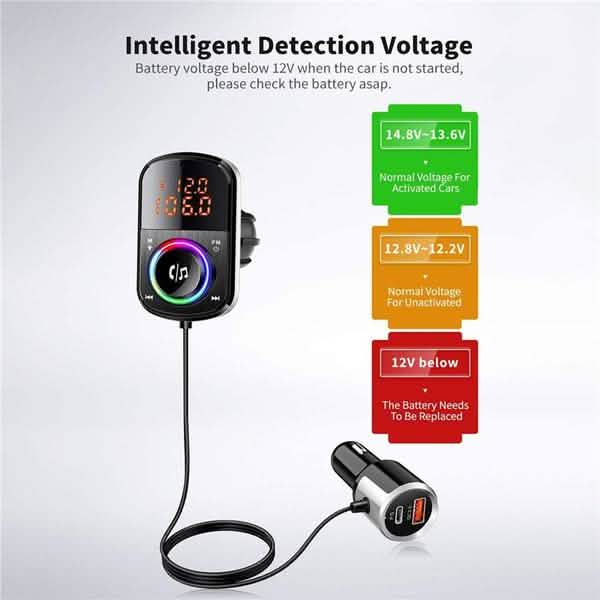 PD18W and QC3.0 Bluetooth 5.0 Car Radio Adapter Dual Fast Charging Port Wireless FM Audio Hands Free Car Kit Receiver by DailySale