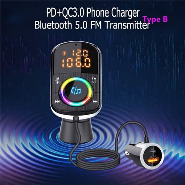 PD18W and QC3.0 Bluetooth 5.0 Car Radio Adapter Dual Fast Charging Port Wireless FM Audio Hands Free Car Kit Receiver by DailySale